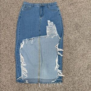 SHEIN High Low Distressed Denim Skirt